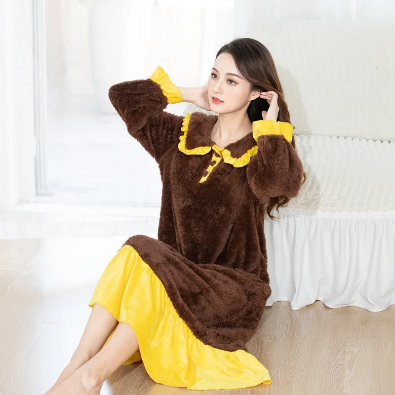 Winter Long Robe Women Fleece Warm Long Sleeve Thick Bathrobe Gown Homewear Sleepwear Autumn Soft Fleece Robes Thermal Plus SIze