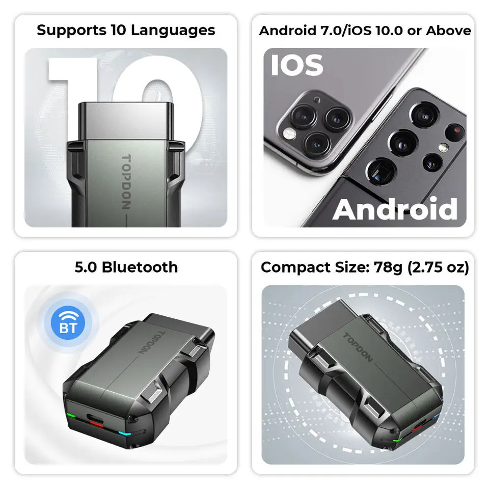 Фото TOPDON TopScan Lite obd2 Сканер Полная система Автоматический интеллектуальный диагностический инструмент Посібник по ремонту DTC Bluetooth OBD2 Считыватель кодов Активный тест №4