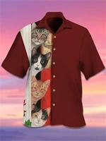 2022 loose breathable 3d cat print trendy cool fashion hawaiian shirts beach party tops short sleeves summer mens shirts