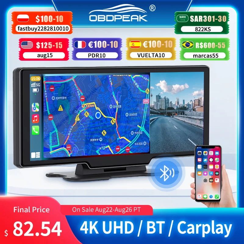 K2 DashCam Dual Len 4K Car DVR 2160P Carplay Rearview Mirror WIFI GPS Navigation 10.26" Dashboard Video Camera Recorder 24H Park