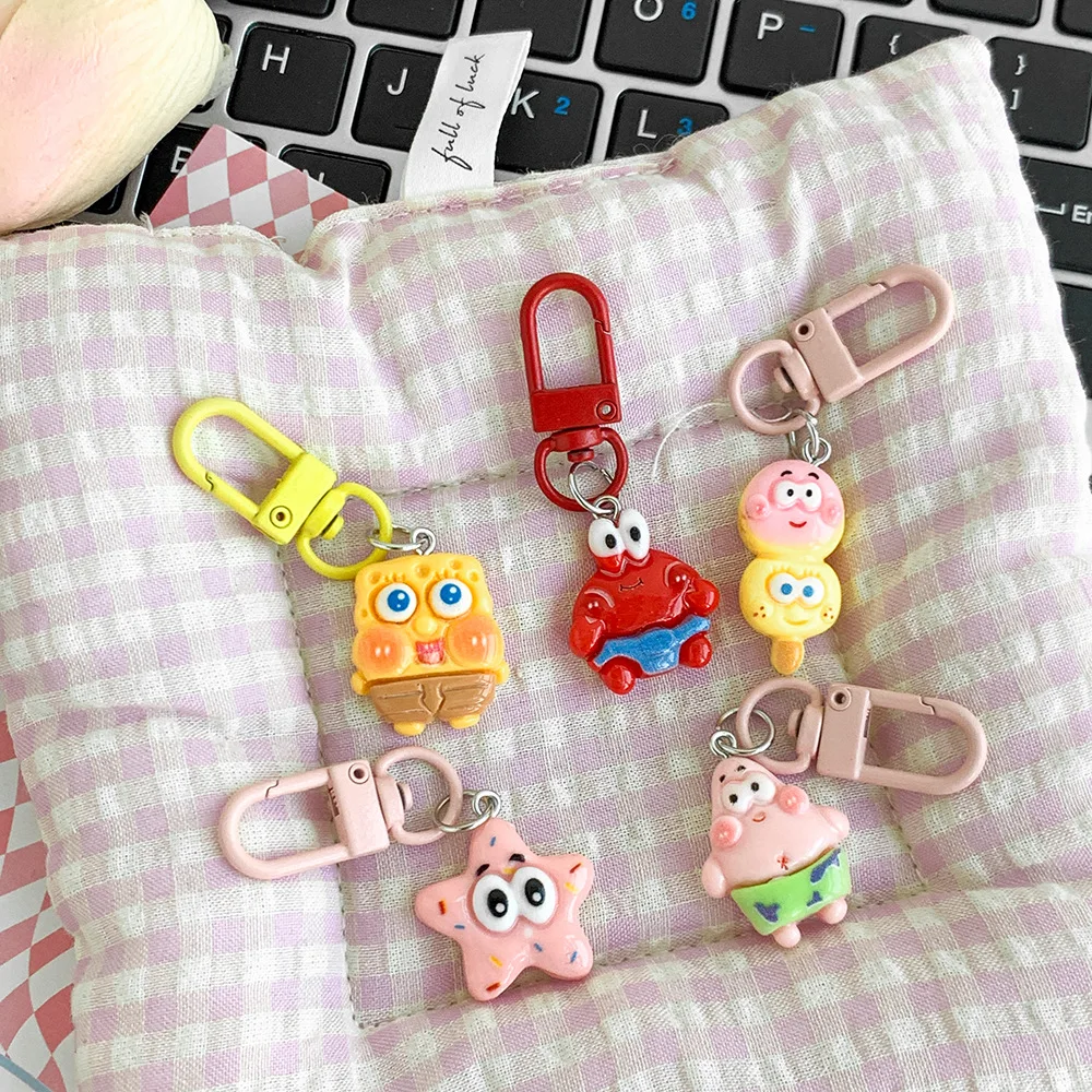 Фото Kawaii Губка Боб Квадратные Брюки Брелки, Украшения для рюкзаков Маленькие подвески Подарки, Брелки Подвесные аксессуары №3