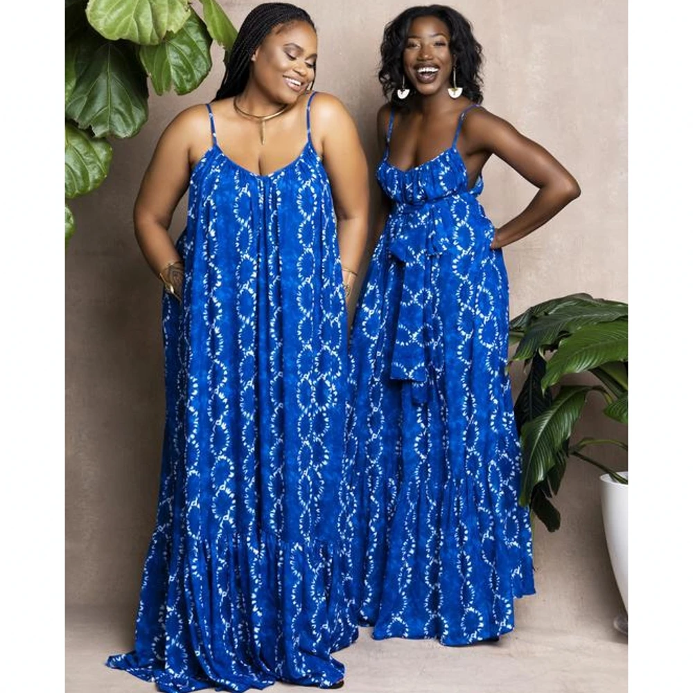 

Spaghetti Strap African Dresses For Women 2021 Summer New Africa Clothes Dashiki Ankara Bazin Traditional Robe Maxi Dress