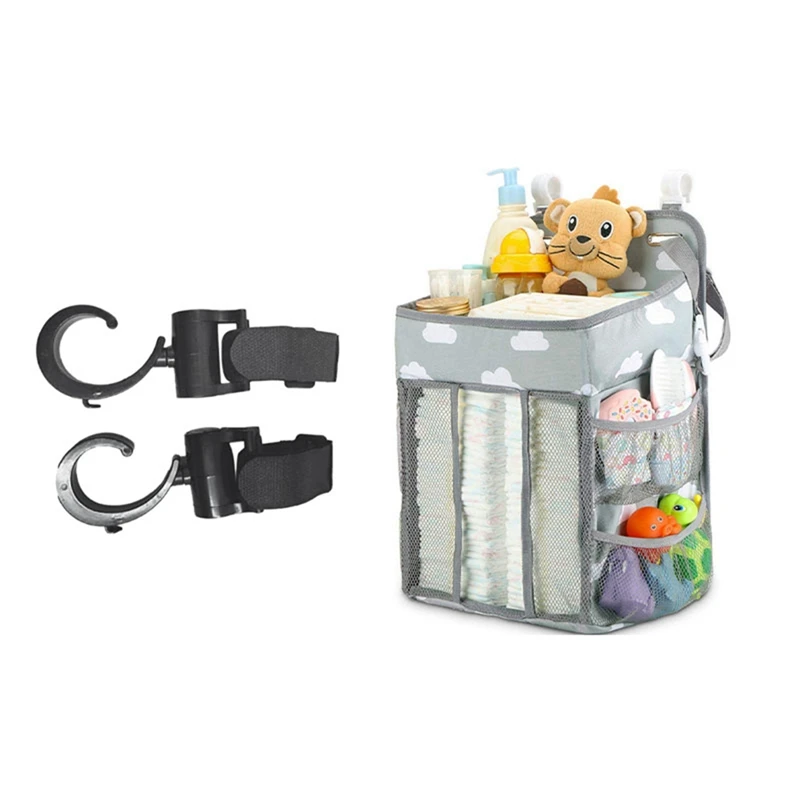 

2 Pieces/Baby Stroller Accessories Stroller Multi-Function Hooks With Hanging Baby Bed Organizer Nursing Storage Bag