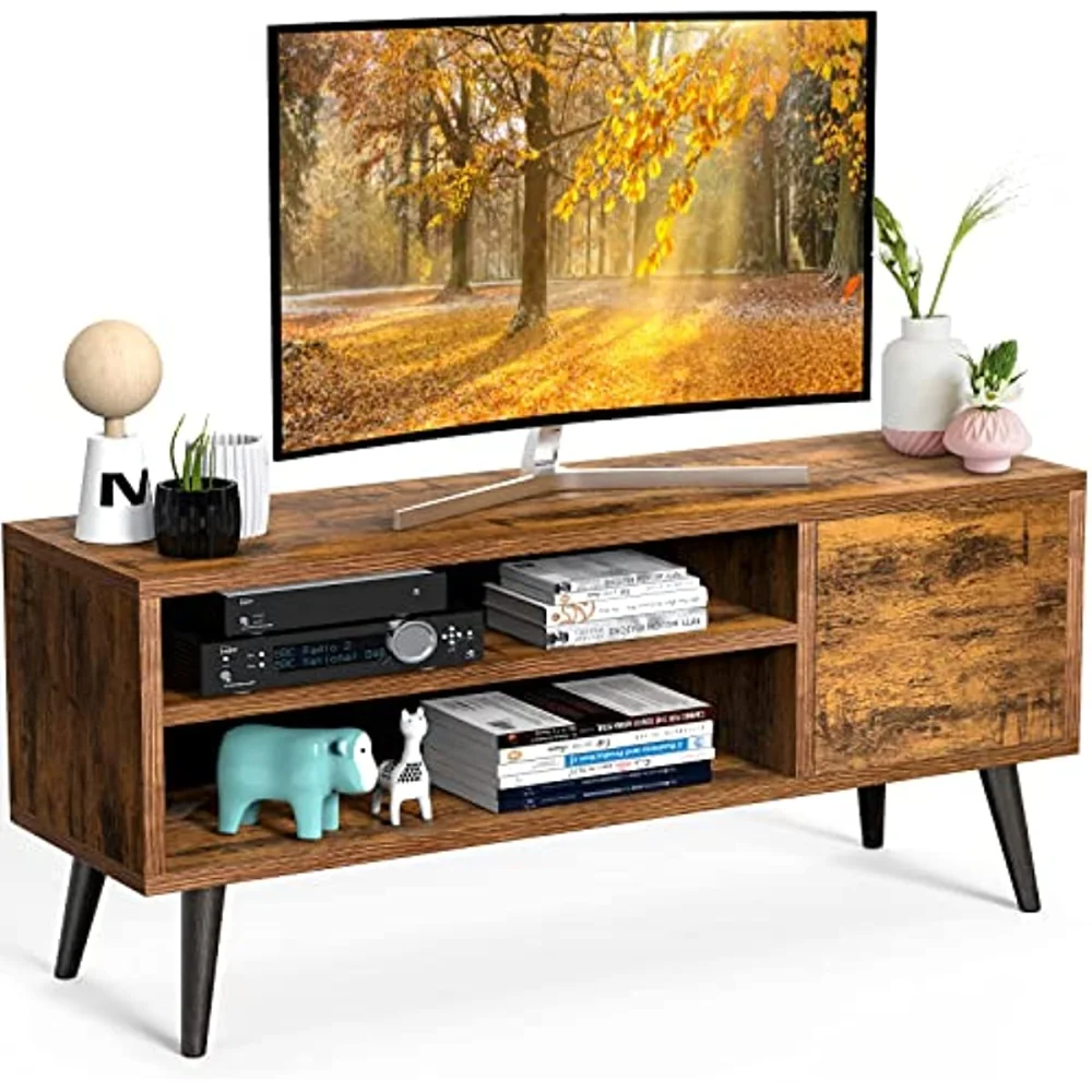 

Retro TV Stand with Storage for TVs up to 55 in, Rustic Brown TV Stand for Media, Mid Century Modern TV Stand & Entertainment