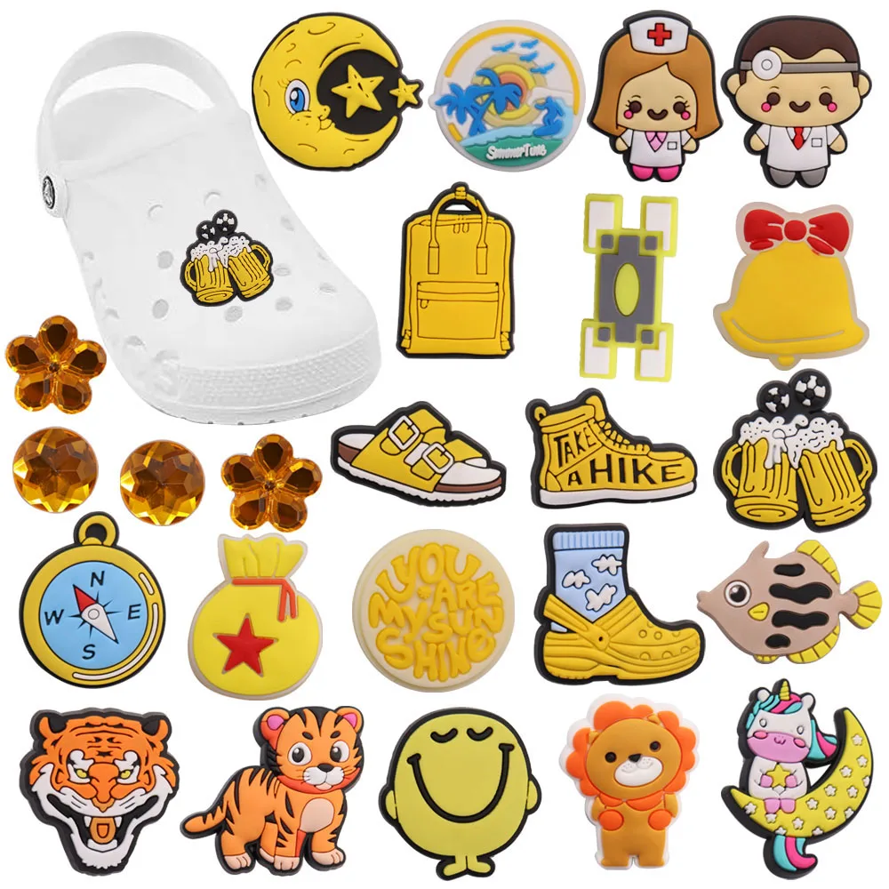

1-24Pcs PVC Shoe Charms Yellow Moon Backpack Tiger Beer Doctor Accessories Buckle Clog Sandal Decorations Wristbands Croc Jibz