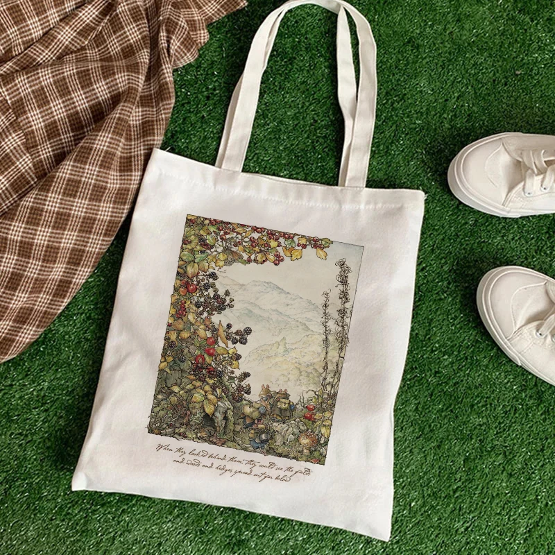

Harajuku Retro Print Handbag Women's Casual All-match White Large-capacity Shopping Tote Bag Shoulder Shopping Bag Women's Canva