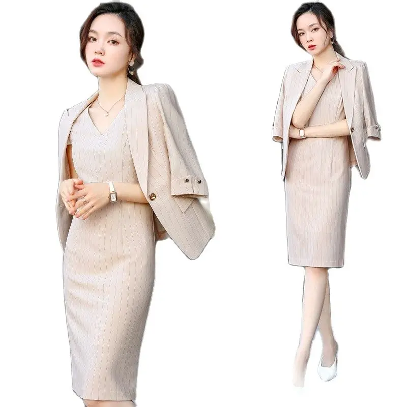 

Женские деловые костюмы оверсайз из высококачественной ткани, деловые костюмы с платьем и курткой, пальто в офисном стиле, женская одежда для работы, блейзеры