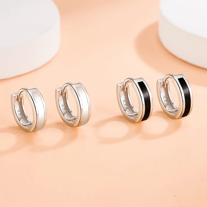 

Simple Style Black/White Hoop Earrings For Women Epoxy Small Huggies Smooth Earring Hoops Circle Trendy Ear Piercing Jewelry