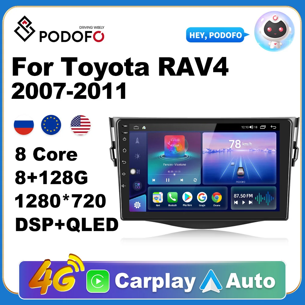 Podofo Авторадио 2Din Android радио Carplay для Toyota RAV4 2007-2011 AI Voice 4G GPS | Автомобильный мультимедийный плеер -1005004801843166
