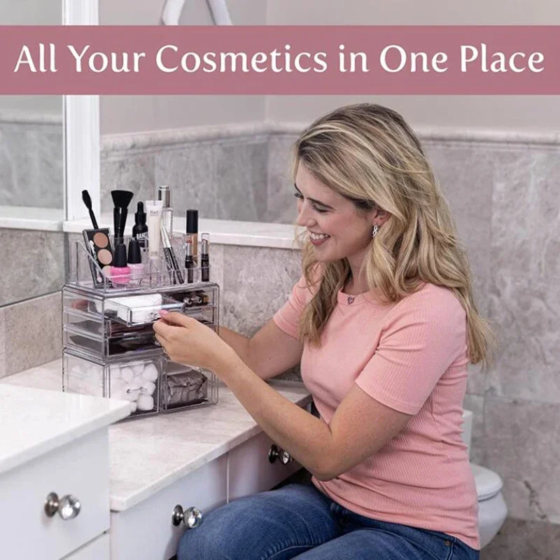 Акриловый органайзер для косметики макияжа прозрачная коробка хранения ящики