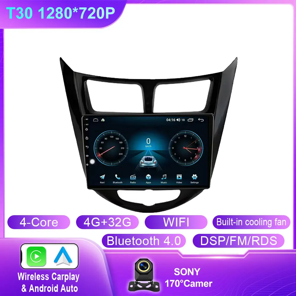 

Автомобильное радио Android 14, для Hyundai Solaris Accent I25 2010 2011 2012 2013 2014 2015 2016, GPS-навигация QLED BT, головное устройство 4G WIFI