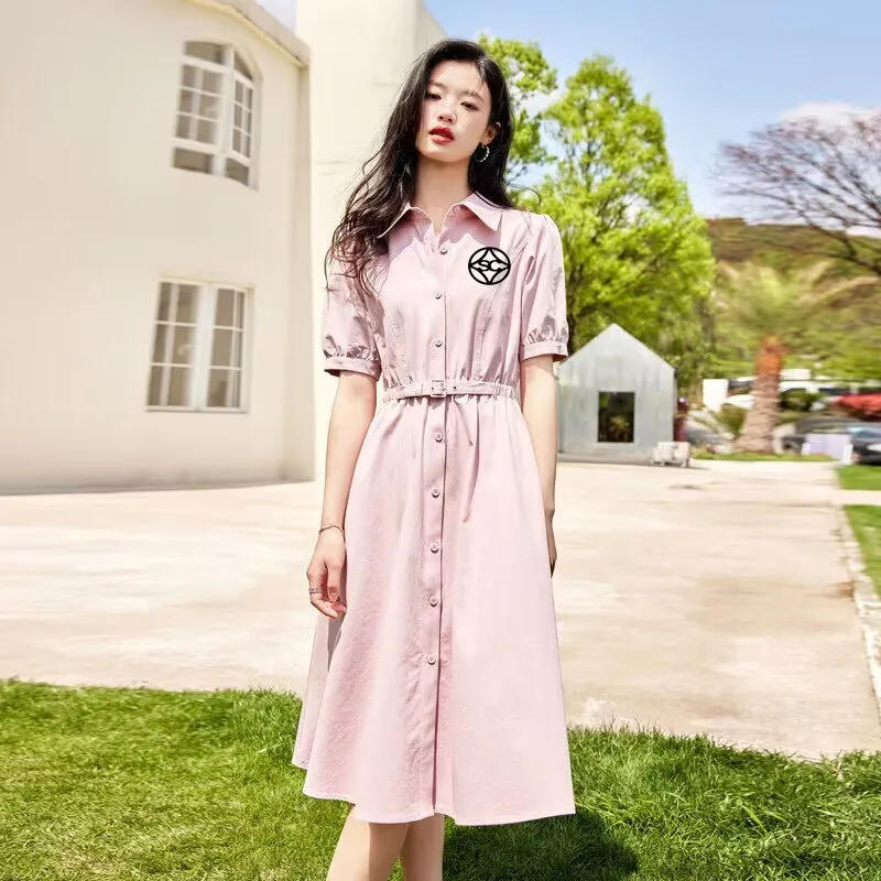 Fashion Temperament Slimming Polo Neck Short-sleeved Dress 2023 Summer Golf New Women's Midi Skirt