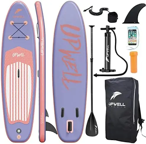 

Inflatable Stand Up Paddle Board with sup Accessories Including Backpack, Repairing Kits, Non-Slip Deck, Leash, 3 Fins, Paddle a