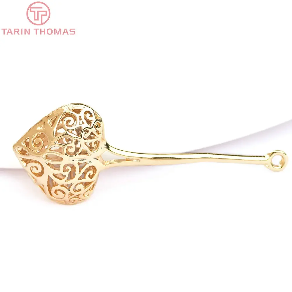 (6366) 6 шт. 16x41 мм 24-каратного золотого цвета латунные подвески в форме сердца