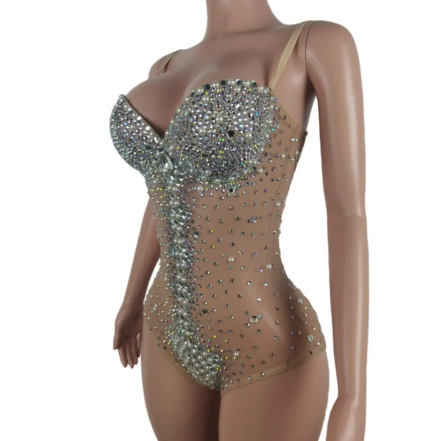 Сексуальный сетчатый прозрачный трико в полоску Женский танцевальный костюм