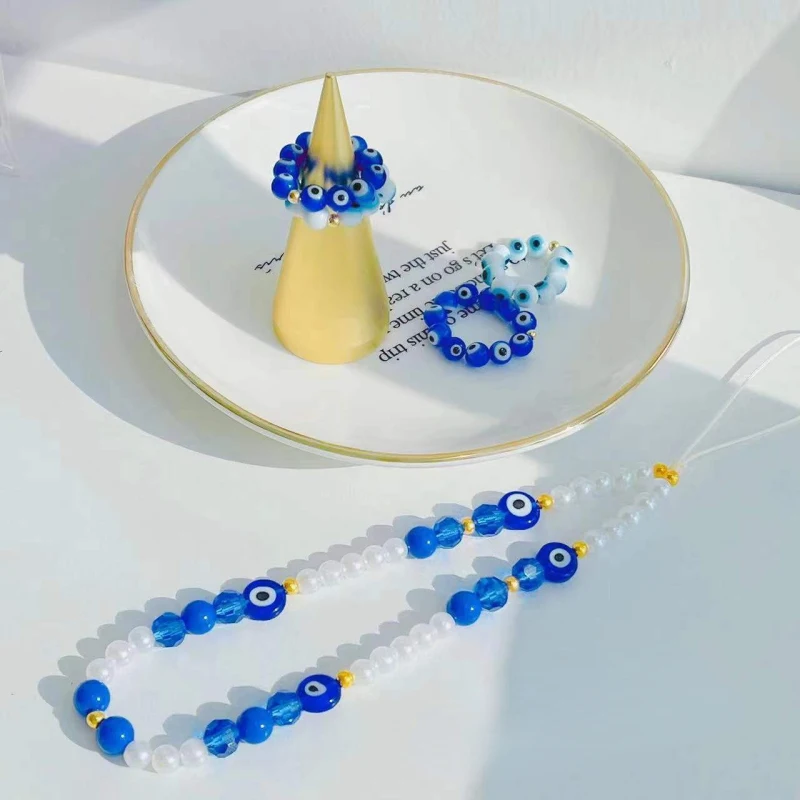 

Blue Eye Beads Mobile Phone Chain Lanyard for Women Girls Ins New Fashion Jewelry Holder Pendant Decoration Wholesale