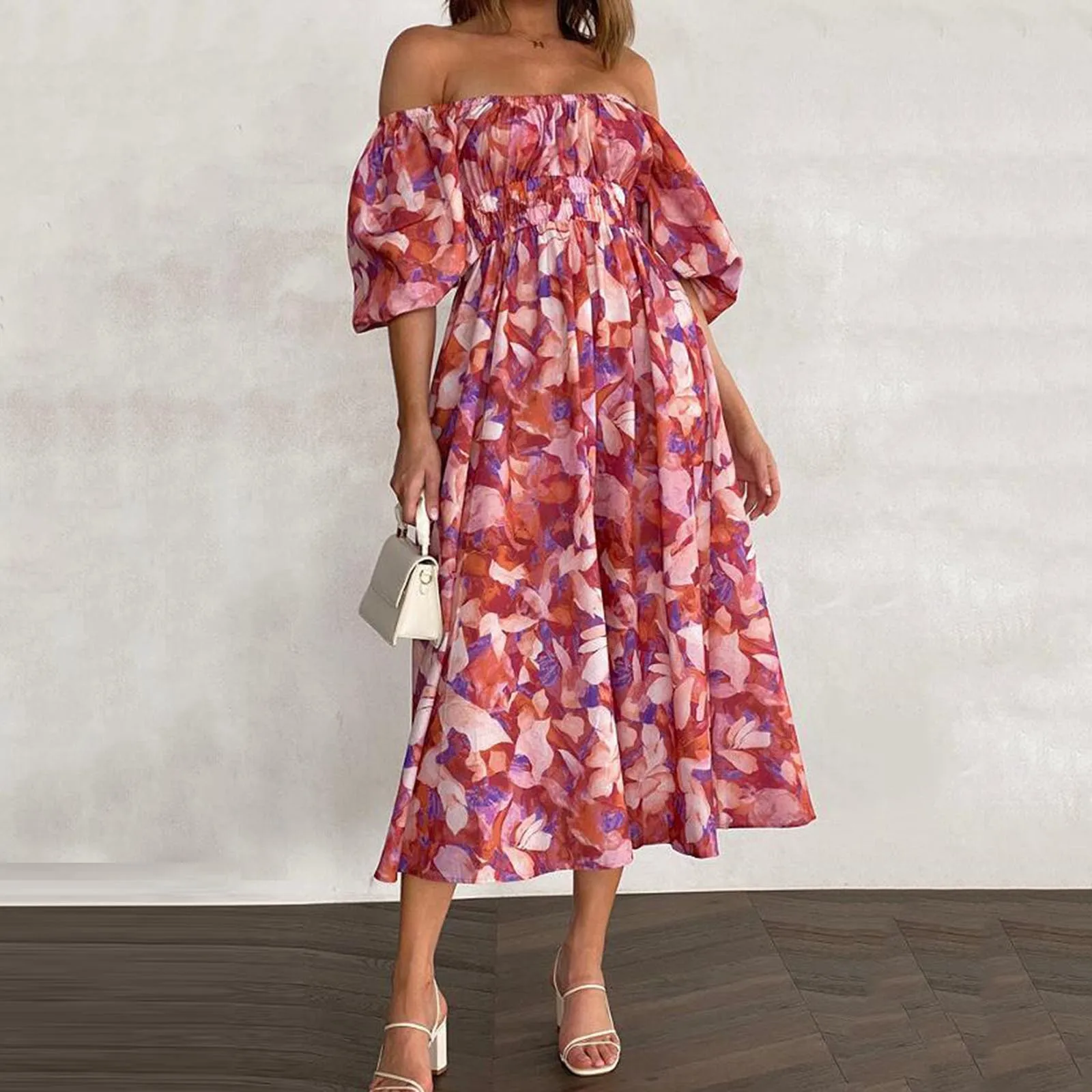 

Женское Свободное длинное летнее Пляжное Платье макси с открытыми плечами и коротким рукавом, свободное летнее платье с карманами