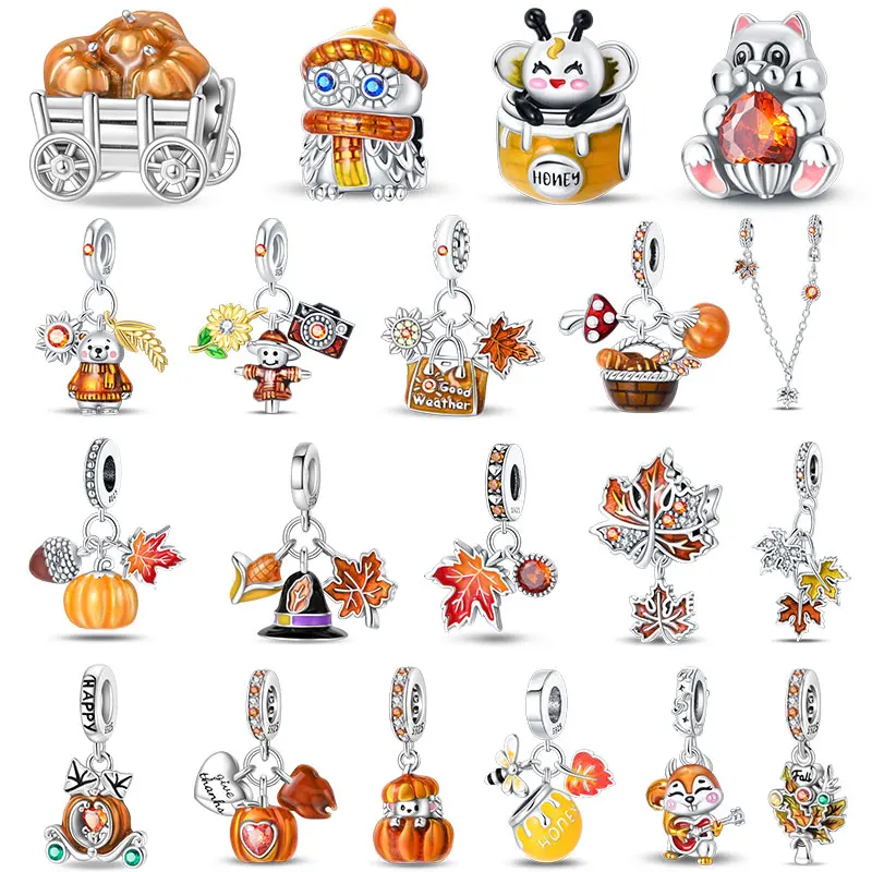 Подвеска Из Стерлингового Серебра 925 Пробы С Изображением Тыквы И Белки Дерева Clen