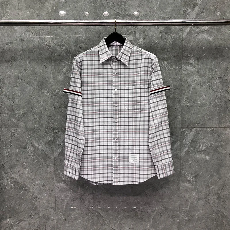 TB New Plaid Shirt Men's Casual Loose Cotton Striped Shirt Casual Long-sleeved Lapel Shirt Spring Autumn Shirt Lining Man Shirt