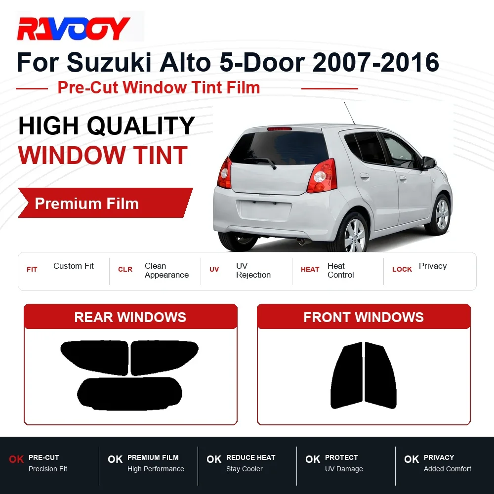 Фото Премиальная предварительно нарезанная тонировочная пленка для Suzuki Alto 5-дверный 2007-2016, для передних и задних окон, с защитой от УФ-излучения и теплоизоляцией, пленка для конфиденциальности №1
