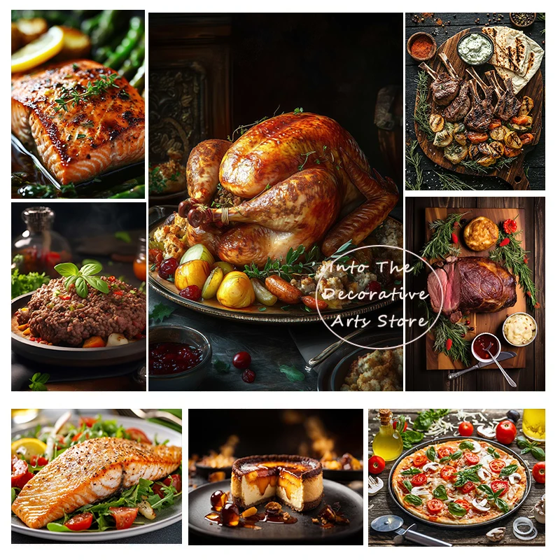Фото Западная еда, кухня, морепродукты, каша, жареная курица, постеры, холст, картины с принтом, настенные художественные фотографии, домашний декор комнаты №1