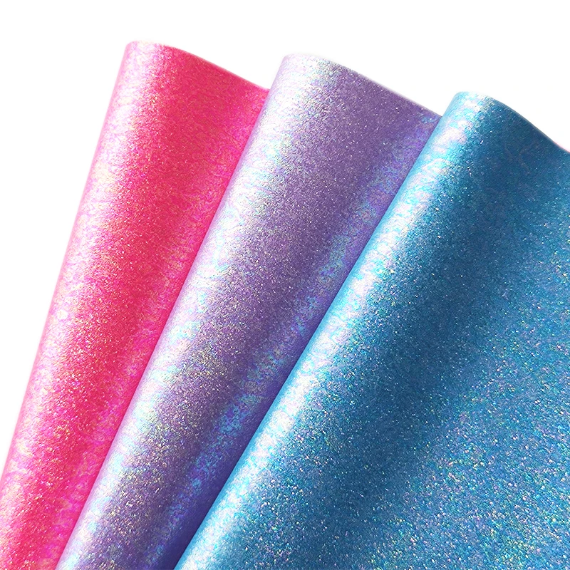 

Holographic Colored Glossy Glitter Faux Leather Sheets PU for Earrings Hairpins Handbags Raincoats Bows DIY Crafts Vinyl Fabric