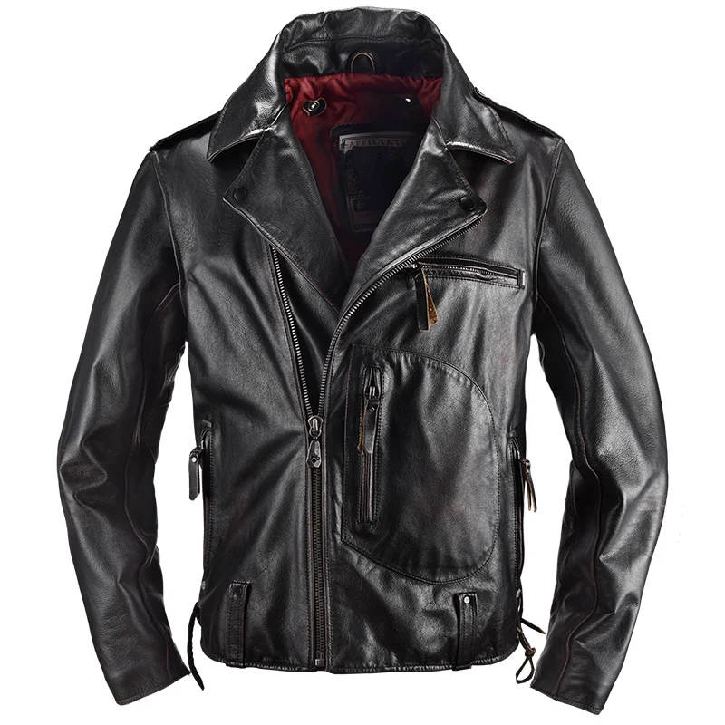 

Men's Genuine Leather Jacket Head Layer Sheepskin Retro Style Lapel Fashion Motorcycle Jacket Fashion Sheepskin Coat Male