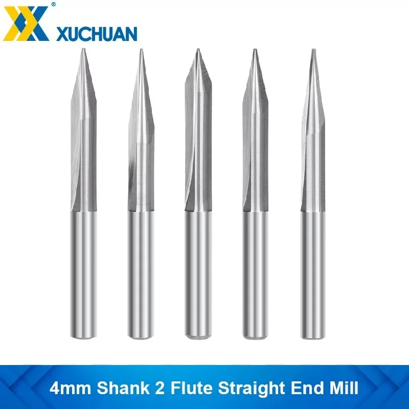 

2 Flute Straight End Mill 4mm Shank V Shape Milling Cutter Tipped 0.3-0.6mm CNC Router Engraving Bit Carving Tools
