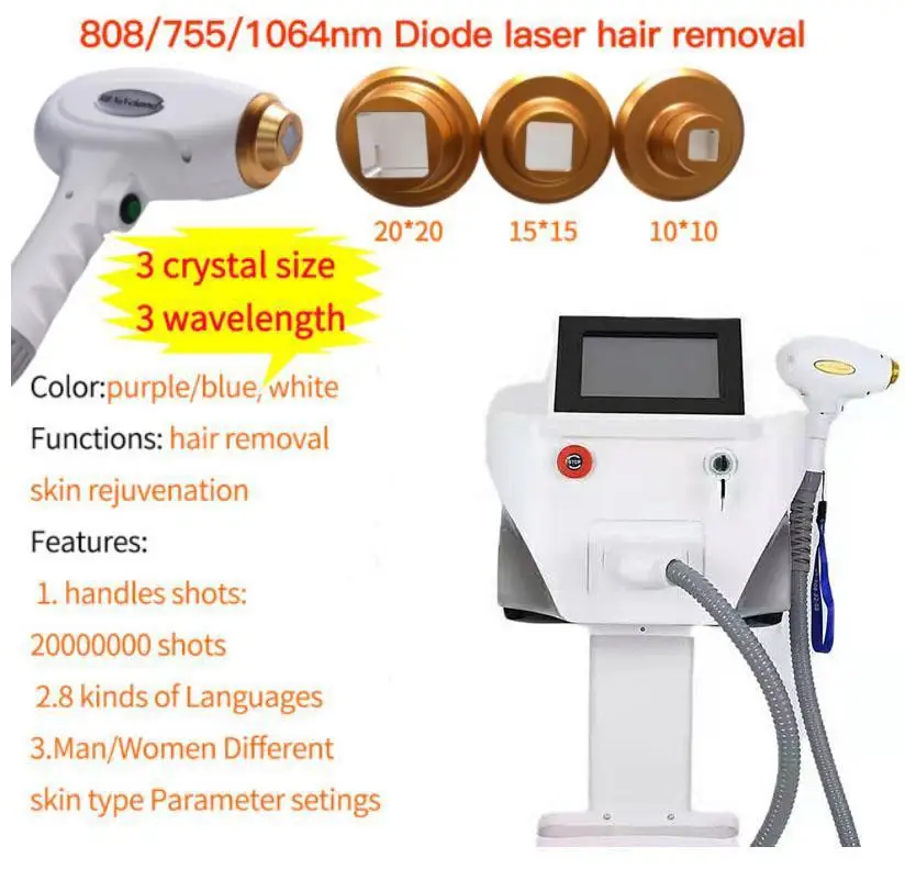 

2023 Portable Diode Laser Permanent Hair Removal Depilacion Depilator Beauty Salon Equipment 3 Wavelengths 755nm 1064nm 808nm