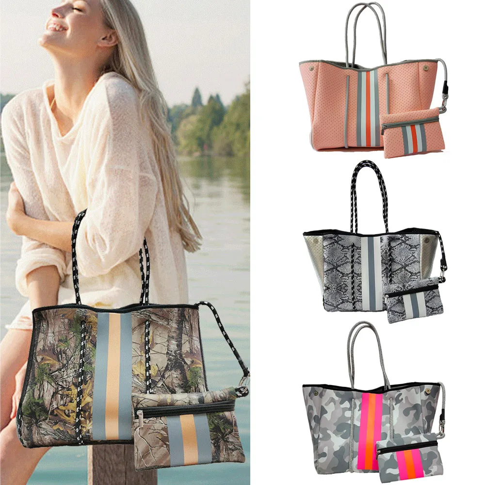 Neoprene Shoulder Tote Bags Women Luxury Designer Leopard Waterproof Composite Bag Large Capacity Summer Vacation Beach Bag