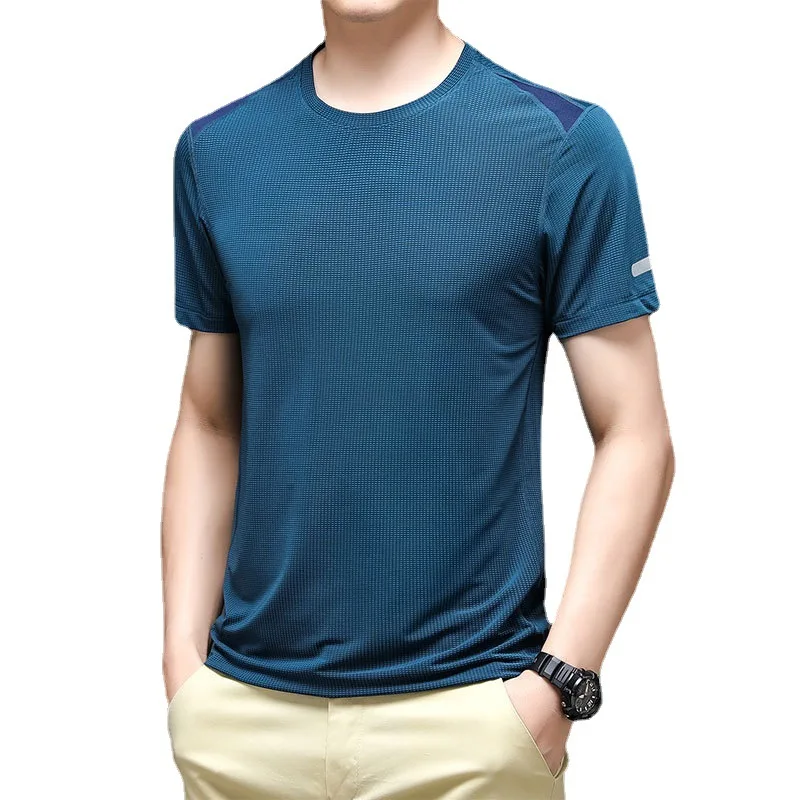 

Мужская Однотонная футболка из вискозы, с коротким рукавом и круглым вырезом