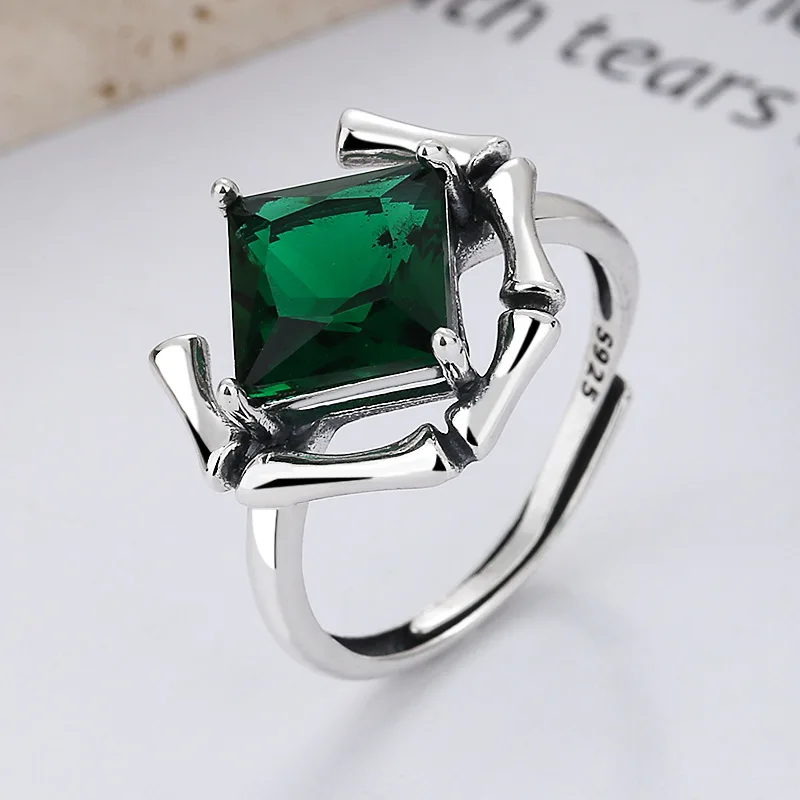 

925 Sterling Silver Women's Rings Hoop Green Zircon Korean Style Vintage Punk Irregular Finger Large Ring Luxury Quality Jewelry