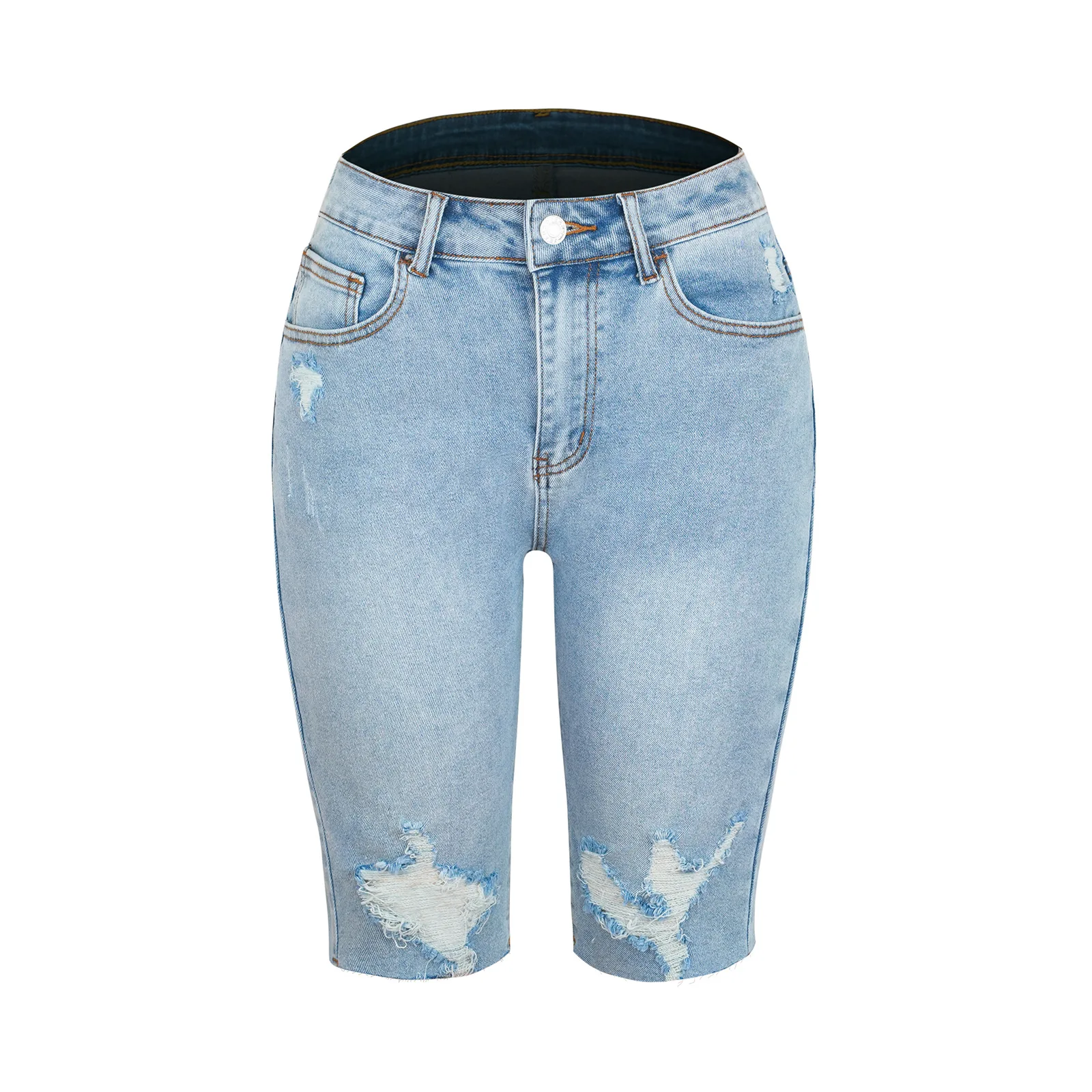 

Джинсы женские узкие свободные с завышенной талией, джинсовые брюки, длинные джинсовые шорты до колена, Синие рваные джинсы для женщин