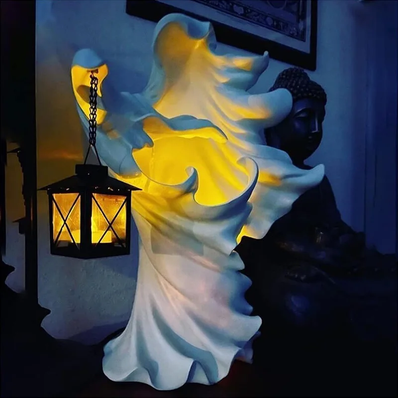 

2023 New Hell's Messenger with Lantern Vintage Witch Resin Sculpture Decoration Ghost Statue for Yard Party Halloween Decor