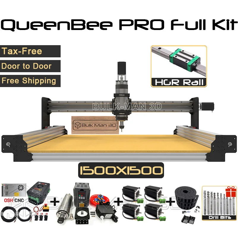 

BulkMan 3D Silver 1515 QueenBee PRO CNC Router Machine Full Kit Linear Rails Upgraded 4Axis Milling Engraver Tax Free