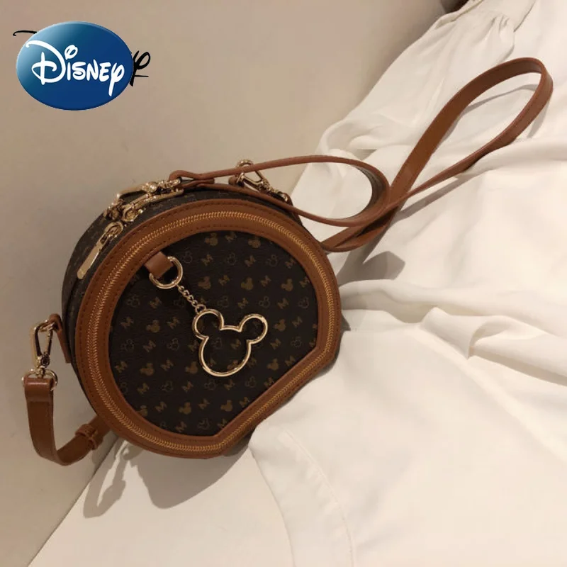 Disney Mickey Old Flower Small Barrel Bag Girl's New Vintage Handheld Crossbody Bag Fashion Popular Bag