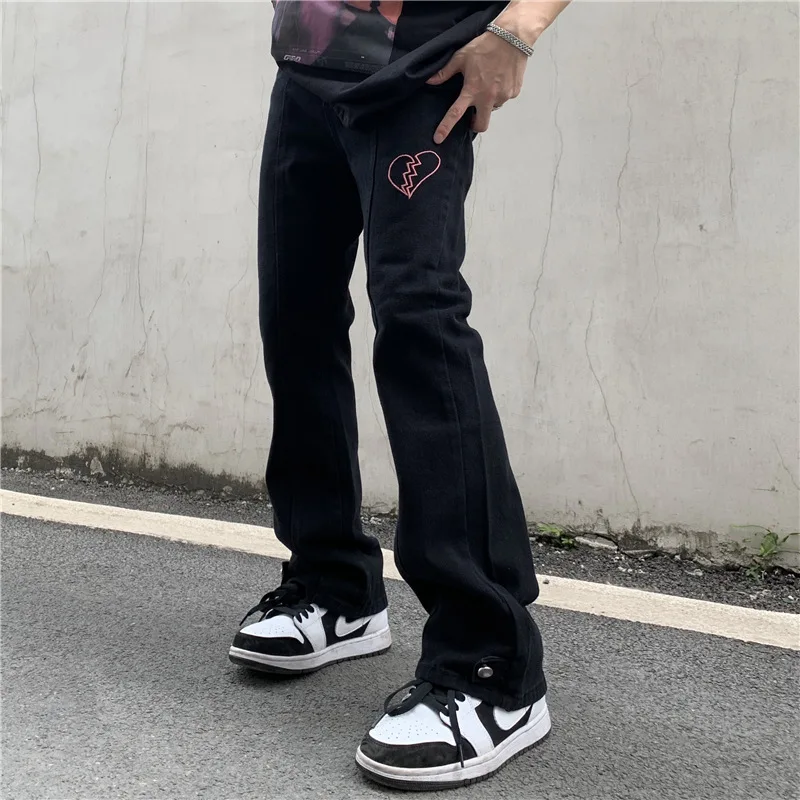 Women's Mens Y2k Heartbreak Embroidery White Traf Wide Leg Pants Streetwear Highstreet Design Baggy Jeans Straight Trousers Man