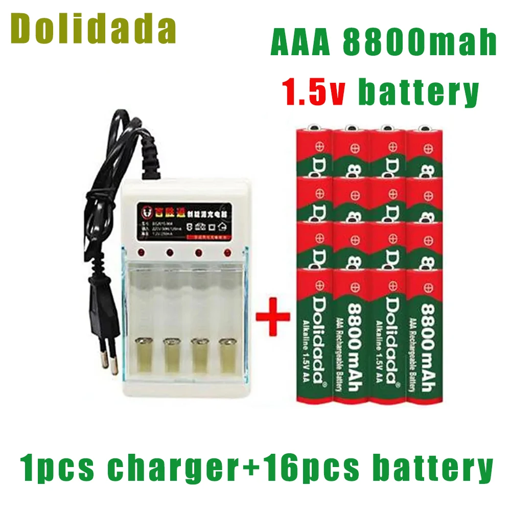 

Dolidada New AAA Battery 1.5V 8800mAh Rechargeable Batteries for Remote Control Toy Light Battery + 1pcs 4-cell Battery Charger