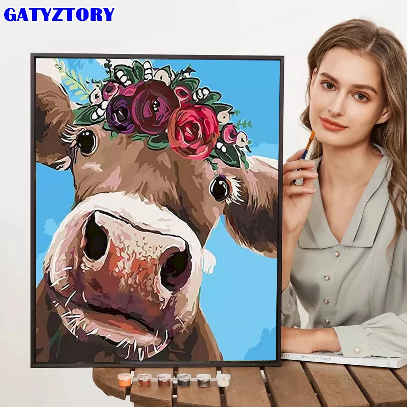 

GATYZTORY Painting By Number Flowers Cattle Animals Drawing On Canvas Handpainted Art Gift Diy Coloring By Number Kits Home