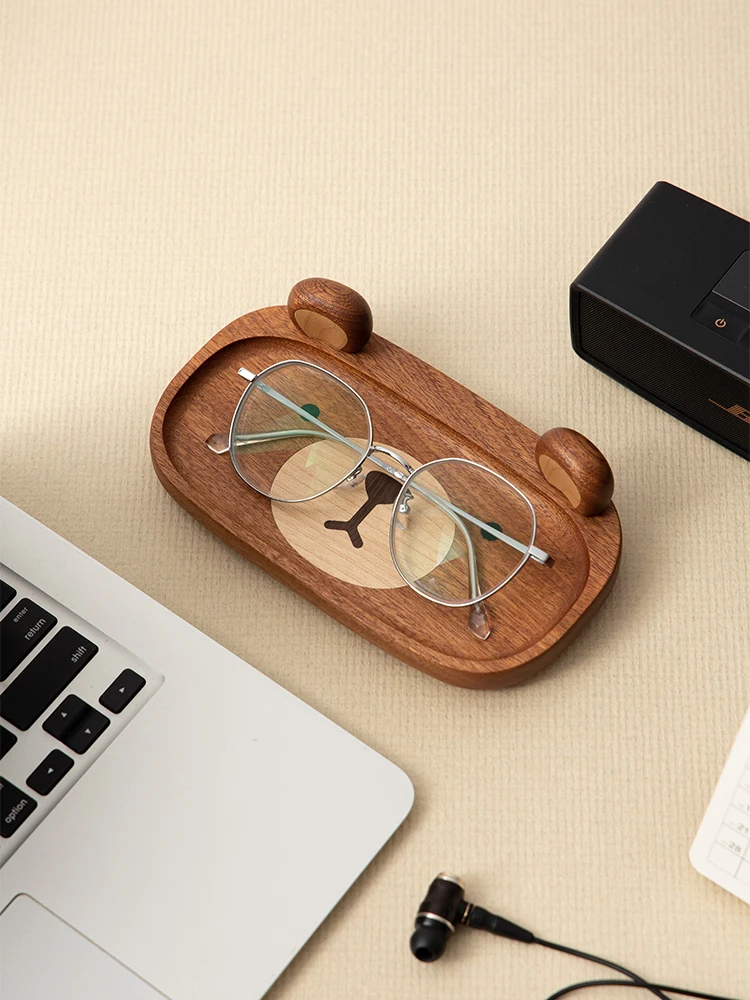 

Wooden Office Desktop Storage Box Bear Design Creative Cute Glasses Placement Tray Porch Key Debris Storage Plate