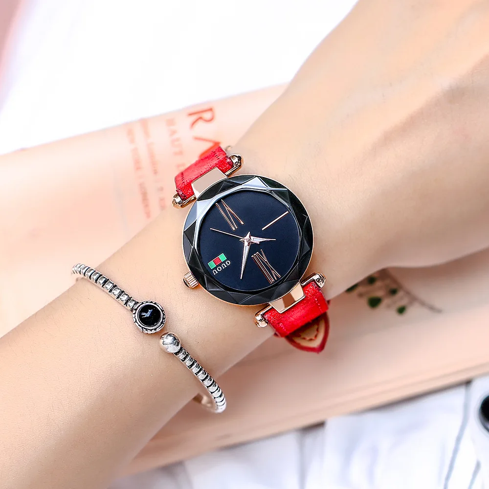 Fashionable and simple starry sky Watch Leather velvet band Watch female