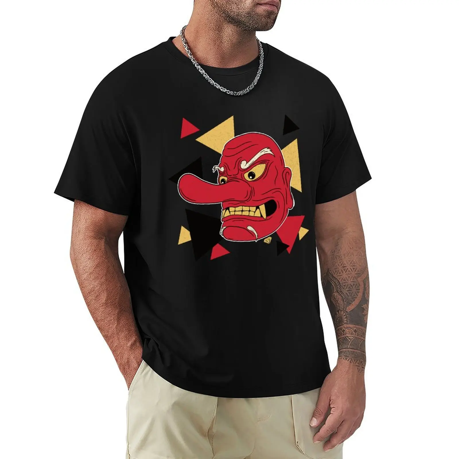 Фото Японская футболка с маской Tengu, мужские милые топы, таможенный дизайн, ваши собственные черные футболки для мужчин №1