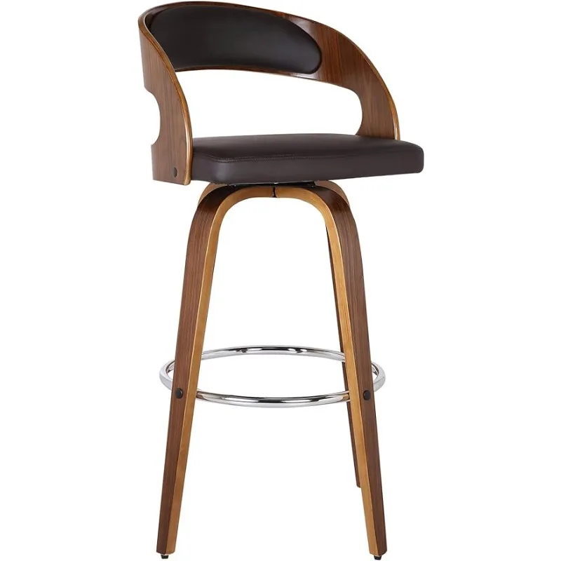 

Shelly 26" Counter Height Barstool in Brown Faux Leather and Walnut Wood Finish
