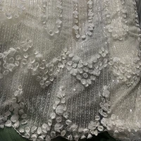 whitebeigecoffee 3d flower embroidery lace fabric striped beaded pearl mesh shiny sequin women wedding dresses sewing material