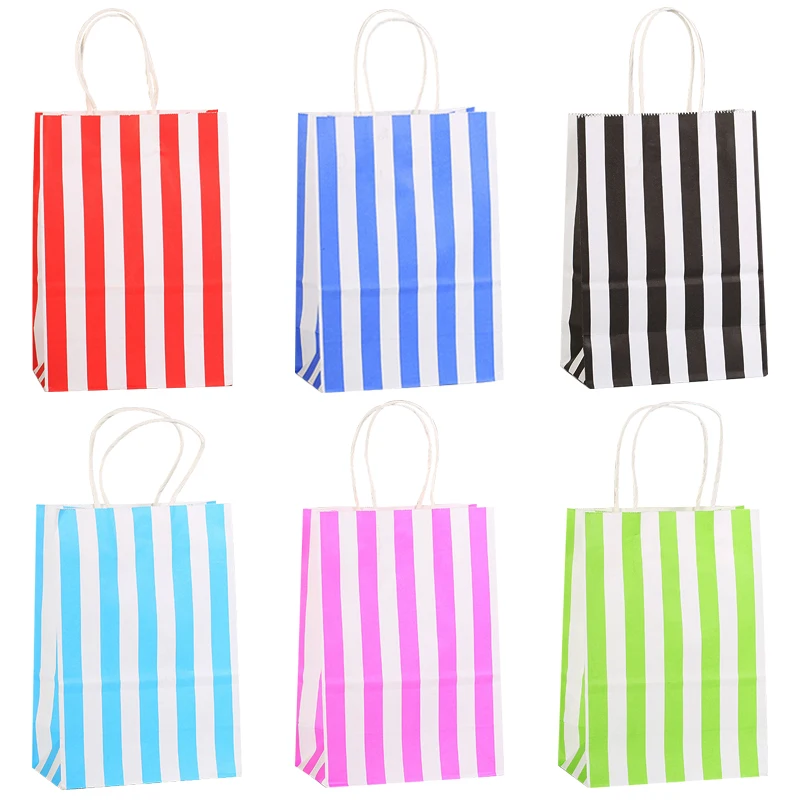 

12pcs Vintage Gifts Bag Colorful Vertical Stripes Tote Candy Packaging Paper Bags Wedding Birthday Anniversary Party Supplies