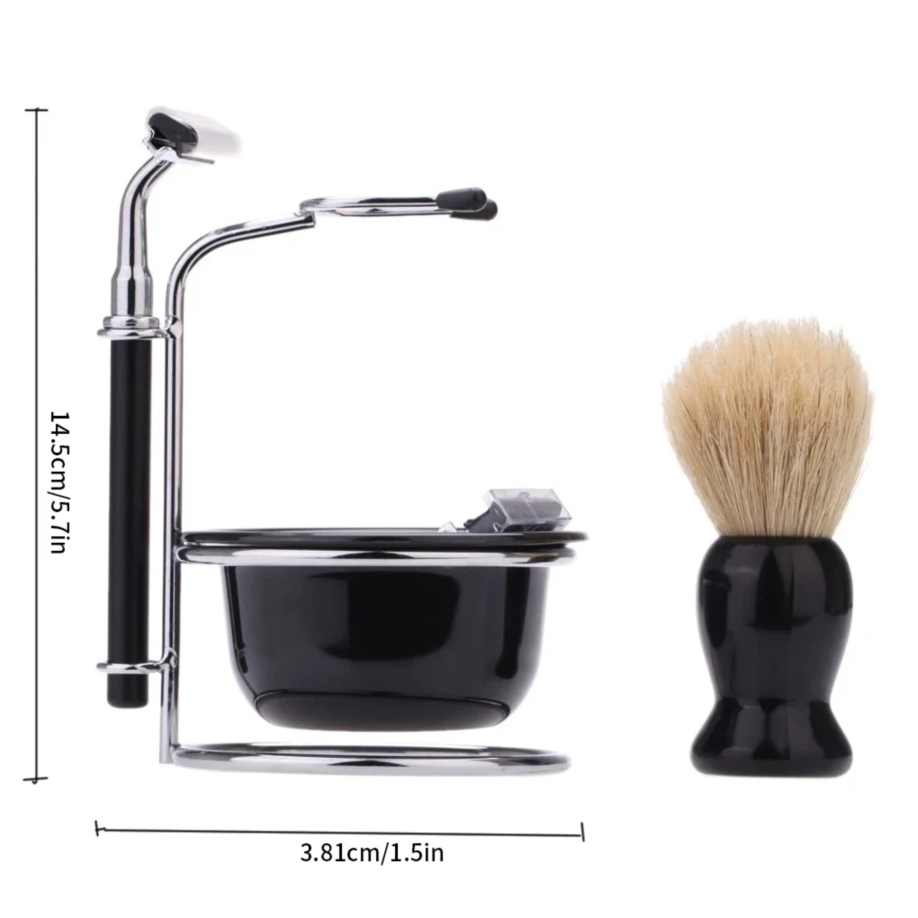 Set Men Shaving Grooming Care Tools Travel Bristles Brush Holder Replacement Heads Gift