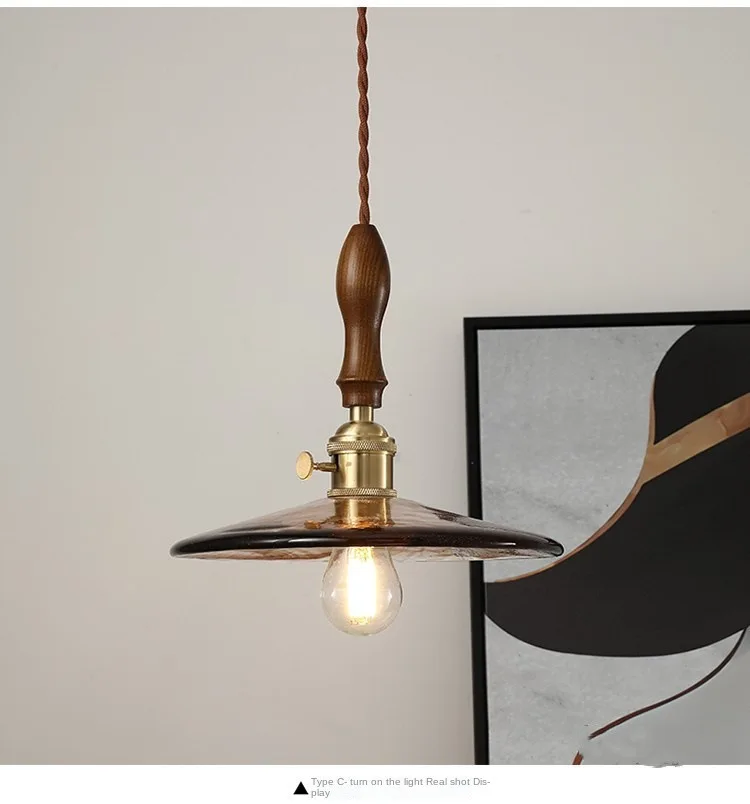 

Hanging Torch Walnut Modern Pendant Vintage Glass Lamp Bar Dining Room Bedside Window Foyer Study Bedroom Small Chandelier