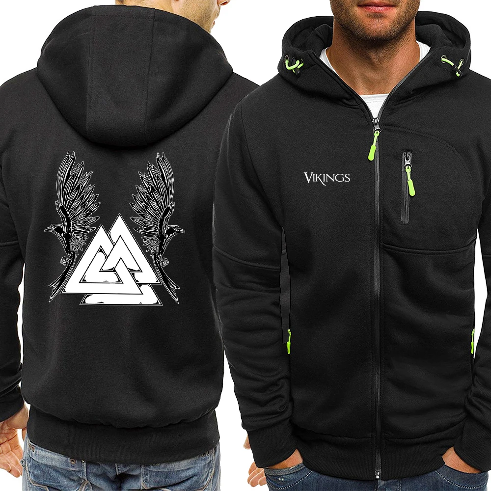 

Celtic Art Hugin And Munin Protecting The Valknutmen Hoody Warm Pullovers Zipper Oversize Sportswears Shoulder Drop Sweatshirt