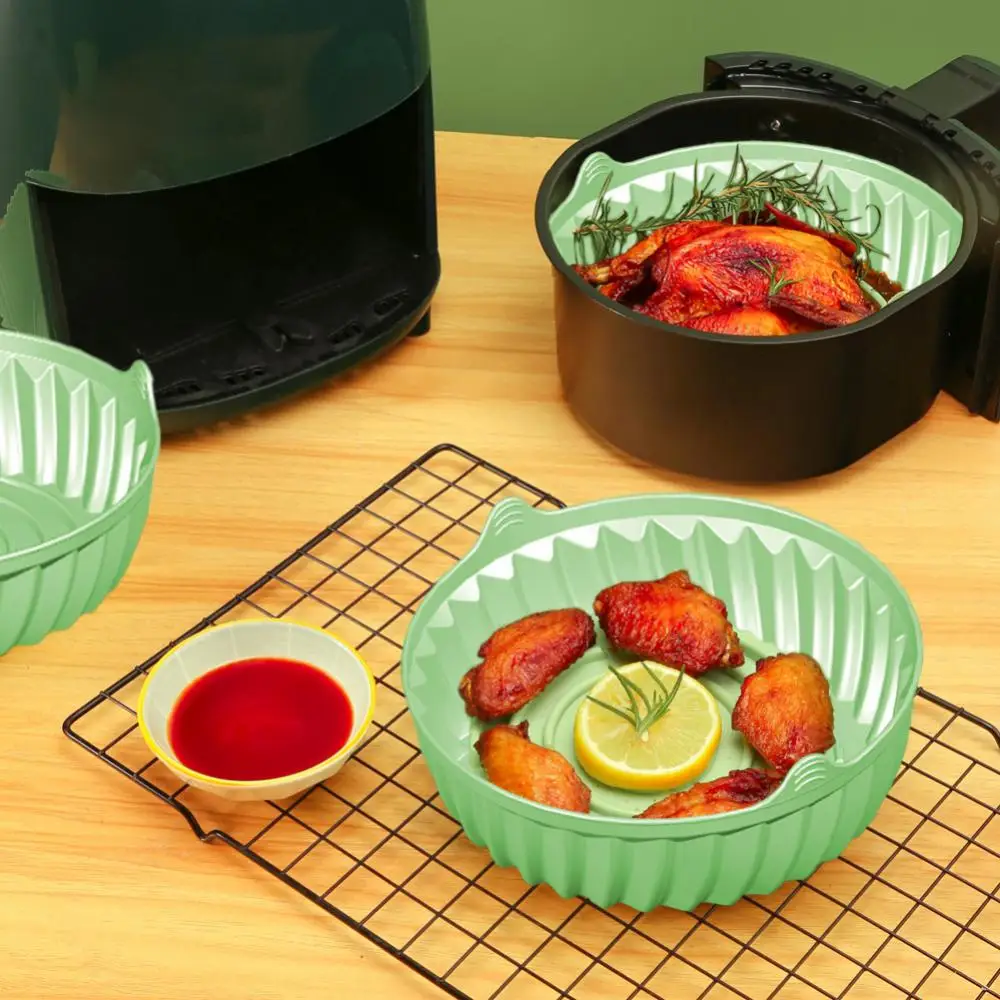 

High Temperature Resistant Silica Gel Bakeware Air Fryer Accessories Lined Non-stick Silicone Pot Pad Baking Pan Round Creative