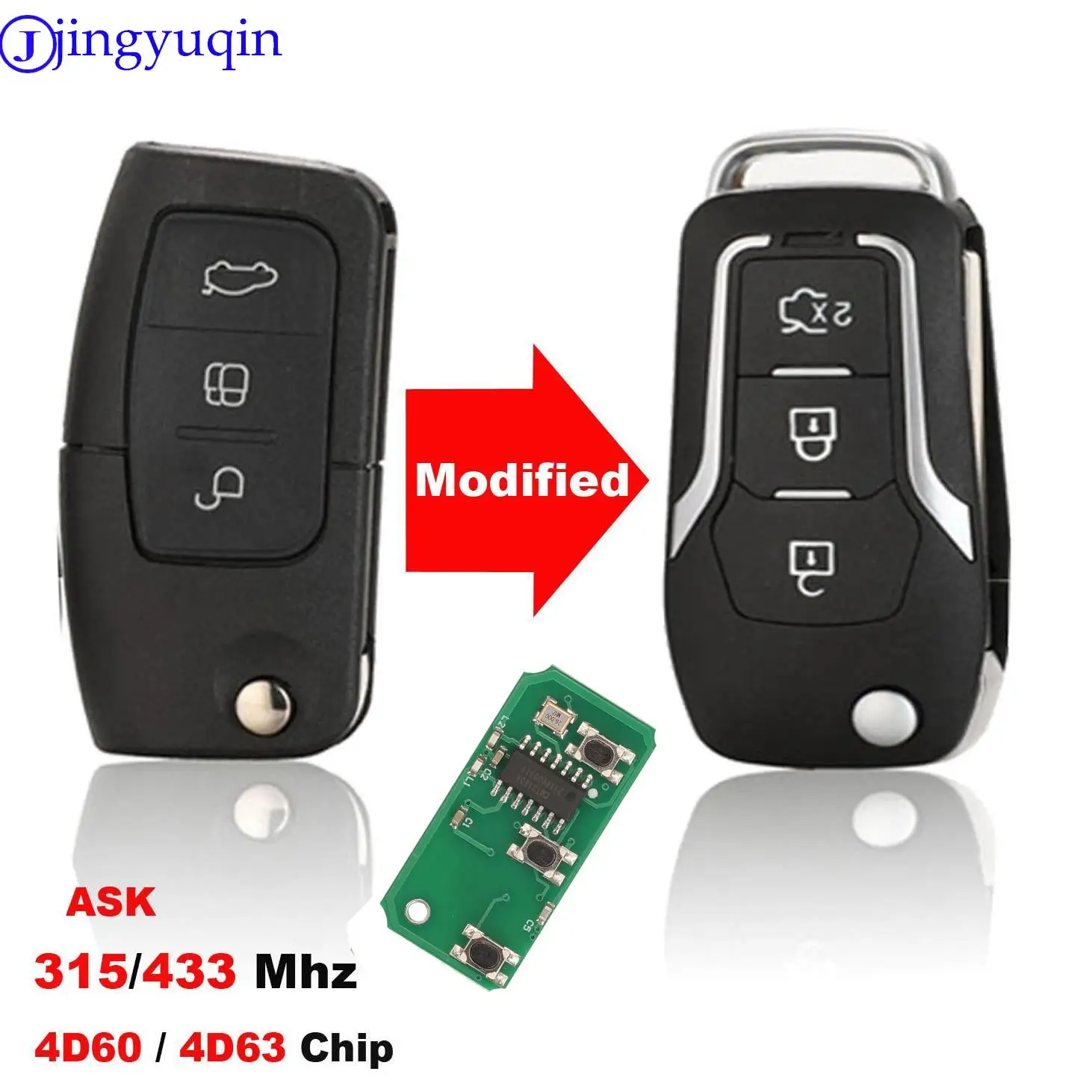 

jingyuqin Folding Key Remote Case Cover For Ford Fiesta Focus 2 Ecosport Kuga Escape C Max Ka 3 Buttons key Fob HU101 / FO21